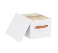 YheenLf Storage Boxes with Lids, 33×23×18 cm Shelf bins with Handles, Foldable Cube Organizer Basket for Organizing, Linens Clothes, Shelves Organiser, White, 1-Pack