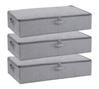 YheenLf Under Bed Clothes Storage Bgas with Lid, Underbed Drawers with Reinforced Handles for Blanket, Sheets, Clothing, Shoes, Grey, 3-Pack, 60×30×15 cm