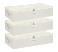 YheenLf Under Bed Clothes Storage Bgas with Lid, Underbed Drawers with Reinforced Handles for Blanket, Sheets, Clothing, Shoes, Beige, 3-Pack, 60×30×15 cm