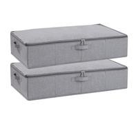YheenLf Under Bed Storage Boxes with Lids, Grey, 2 Pack, 60×30×15cm | Foldable Wardrobe Organiser with Reinforced Handles, Clothing Drawers,Underbed Storage Bags for Blanket, Clothes