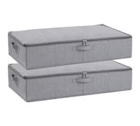 YheenLf Under Bed Storage Boxes with Lids, Grey, 2 Pack, 80×40×15cm | Foldable Wardrobe Organiser with Reinforced Handles, Clothing Drawers,Underbed Storage Bags for Blanket, Sheets