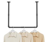 YheenLf Wall-Mounted Clothes Rail, Industrial Steel Pipe Clothing Rack, Heavy Duty Wall Hanging Rails, Multi-Purpose Hanger Rod for Laundry, Living Room and Closet, Black, 1 Pack, 69x60cm