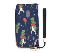 YHEGBFD Leather Purse,Astronaut Dinosaur Rocket Print Womens Wallet,travel Wallet,wrist Strap Long Purse,leather Zip Around Wallet, style, 20x10.5cm, Modern