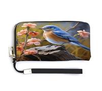 YHEGBFD Leather Purse,Eastern Bluebird Print Womens Wallet,travel Wallet,wrist Strap Long Purse,leather Zip Around Wallet, style-28, 20.0*10.5cm, Modern