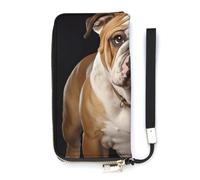 YHEGBFD Leather Purse,English-Bulldog Print Womens Wallet,travel Wallet,wrist Strap Long Purse,leather Zip Around Wallet, style, 20x10.5cm, Modern