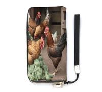 YHEGBFD Leather Purse,Farm Chickens Print Womens Wallet,travel Wallet,wrist Strap Long Purse,leather Zip Around Wallet, style, 20x10.5cm, Modern