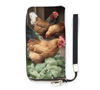 YHEGBFD Leather Purse,Farm Chickens Print Womens Wallet,travel Wallet,wrist Strap Long Purse,leather Zip Around Wallet, style, 20x10.5cm, Modern