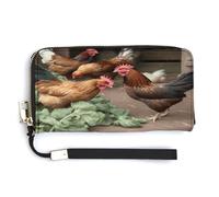 YHEGBFD Leather Purse,Farm Chickens Print Womens Wallet,travel Wallet,wrist Strap Long Purse,leather Zip Around Wallet, style-42, 20.0*10.5cm, Modern
