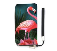 YHEGBFD Leather Purse,Flamingo Flowers Print Womens Wallet,travel Wallet,wrist Strap Long Purse,leather Zip Around Wallet, style, 20x10.5cm, Modern