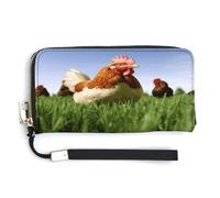 YHEGBFD Leather Purse,Funny Chicken Grass Print Womens Wallet,travel Wallet,wrist Strap Long Purse,leather Zip Around Wallet, style, 20.0*10.5cm, Modern