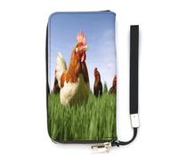 YHEGBFD Leather Purse,Funny Chicken Grass Print Womens Wallet,travel Wallet,wrist Strap Long Purse,leather Zip Around Wallet, style, 20x10.5cm, Modern