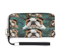 YHEGBFD Leather Purse,Funny English Bulldog Print Womens Wallet,travel Wallet,wrist Strap Long Purse,leather Zip Around Wallet, style-9, 20.0*10.5cm, Modern