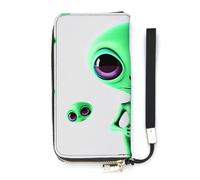 YHEGBFD Leather Purse,Green Alien Print Womens Wallet,travel Wallet,wrist Strap Long Purse,leather Zip Around Wallet, style, 20x10.5cm, Modern