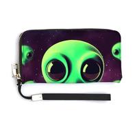 YHEGBFD Leather Purse,Green Alien Print Womens Wallet,travel Wallet,wrist Strap Long Purse,leather Zip Around Wallet, style, 20.0*10.5cm, Modern