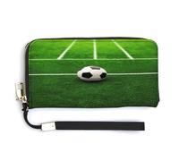 YHEGBFD Leather Purse,Green Grass Field Soccer Print Womens Wallet,travel Wallet,wrist Strap Long Purse,leather Zip Around Wallet, style-15, 20.0*10.5cm, Modern