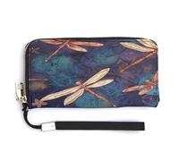 YHEGBFD Leather Purse,Hand Painted Dragonfly Print Womens Wallet,travel Wallet,wrist Strap Long Purse,leather Zip Around Wallet, style-5, 20.0*10.5cm, Modern