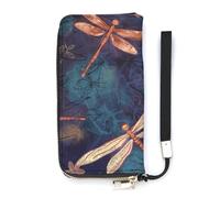 YHEGBFD Leather Purse,Hand Painted Dragonfly Print Womens Wallet,travel Wallet,wrist Strap Long Purse,leather Zip Around Wallet, style, 20x10.5cm, Modern
