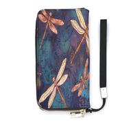 YHEGBFD Leather Purse,Hand Painted Dragonfly Print Womens Wallet,travel Wallet,wrist Strap Long Purse,leather Zip Around Wallet, style, 20x10.5cm, Modern