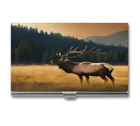 YHEGBFD Metal Business Card Case,Elk in The Meadow Print Business Card Holder,business Card Box,slim Business Card Case for Men & Women
