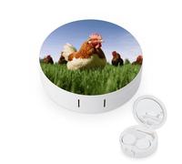 YHEGBFD Spectacle Case,Funny Chicken Grass Contact Lens Case,portable Contact Lens Case,contact Lens Box with Mirror