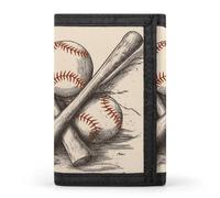 YHEGBFD Wallet,Hand Drawn Baseball Bats And Ball Trifold Wallet,wallet with Key Ring,blocking Trifold Wallet Sleek And Slim for Men And Women., Hand Drawn Baseball Bats and Ball, One Size, Modern