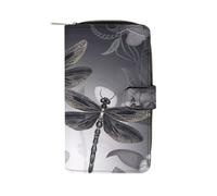 YHEGBFD Wallet Leather Dragonflies Grey Print Wallets Stylish Wallet Zipper Wallet Holder for Men Women Genuine Leather Pocket Wallet, 19.7x11x3.5cm, Dragonflies Grey, 19.7x11x3.5cm