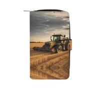 YHEGBFD Wallet Leather Farm Tractor Harvest Print Wallets Stylish Wallet Zipper Wallet Holder for Men Women Genuine Leather Pocket Wallet, 19.7x11x3.5cm, Farm Tractor Harvest, 19.7x11x3.5cm