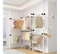 YHEIANJ Adjustable Clothes Rack, Free Standing Telescopic Clothing for Home Retail Use Hanging Rod Shelf Floor to Ceiling Closet Garment Hanger Storage Organizer Display Stand,White B