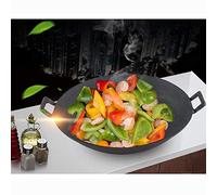 YHEIANJ Cast Iron Wok Cast Iron Wok Pan Household Old-fashioned Double-ear Thickened Earthen Cooker Round Bottom Pointed Hot Pot Wok Commercial Wok Gas,Photo Color-52CM,Photocolor 46CM