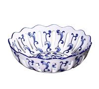 YHEIANJ Ceramic Blue and White Porcelain Hollow Classical Fruit Plate Home Creative Snack Disk，Blue White L: W 30*H 9cm