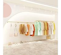YHEIANJ Clothes RackWall Mounted Industrial Pipe Clothing Rack Gold Closet Rod,Retail Clothing Display Rack Creative Commercial Clothing Store Metal Garment Rack Closet Organizer,Double Rod 150cm