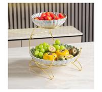 YHEIANJ Light Luxury Fruit Bowl, 2-Tier Ceramic Dried Fruit Plate, High-end Nuts Berry Display Stand, Snacks Candy Storage Tray,A