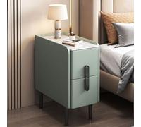 YHEIANJ Luxury Black Faux Leather Bedside Table with Marble Top Narrow Design 2 Drawers Metal Legs Stylish Bedroom Storage Cabinet Modern Side Table for Home Decor，Green 30x40x50cm
