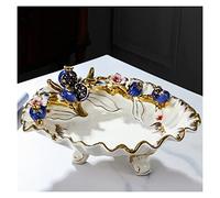 YHEIANJ Luxury Fruit Plate, Blue Pomegranate Edge Decorative Candy Nuts Porcelain Tray, Dried Fruit Snacks Ceramic Storage Bowl
