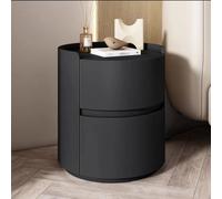 YHEIANJ Modern Round Nightstand with Drawer and Shelf Wooden Bedside Table for Bedroom or Living Room Outer Leather Finish Green 45x45x50cm，Black 40x40x50cm