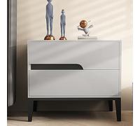 YHEIANJ Modern Solid Wood Bedside Table with Creative Leather Drawer Handle Large Capacity Multi Color Nightstand for Living Room and Bedroom Stylish and Functional Furnitur，Light Gray 45 * 40 * 48cm