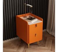 YHEIANJ Narrow Nightstand with 2 Drawers, Slim Bedside Table Mid-century Modern Side End Table with Pu Leather Finish, Luxury Bed Side Table for Bedroom & Living Room, Beige，Orange 25x40x50cm