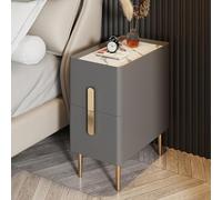 YHEIANJ Slim Nightstand with 2 Drawers, Pu Leather Bedside Table Modern Minimalist Side End Table with Metal Legs, Bedside Storage Cabinet for Narrow Spaces In Bedrooms, Ora，Grey2 35x40x50cm