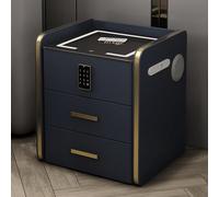 YHEIANJ Smart Bedside Table with Wireless Charging LED Lights Combination Lock 3 Drawers USB Ports & Bluetooth Speaker - Modern Bedroom Furniture Solution，Gray Blue b 48x40cm/19x16in