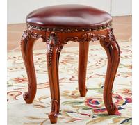 YHEIANJ Vintage Vanity Stool, Round Vanity Stool Chair, Stool for Vanity with Sturdy Wooden Legs, Padded Vanity Seat for Kitchen/Counter/Bar Area,Brown Style B