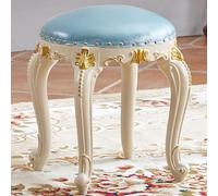 YHEIANJ Vintage Vanity Stool, Round Vanity Stool Chair, Stool for Vanity with Sturdy Wooden Legs, Padded Vanity Seat for Kitchen/Counter/Bar Area,Light Blue Style C