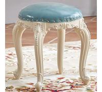 YHEIANJ Vintage Vanity Stool, Round Vanity Stool Chair, Stool for Vanity with Sturdy Wooden Legs, Padded Vanity Seat for Kitchen/Counter/Bar Area,Dark Cyan Style A