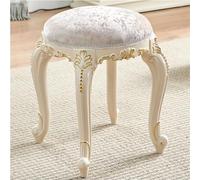 YHEIANJ Vintage Vanity Stool, Round Vanity Stool Chair, Stool for Vanity with Sturdy Wooden Legs, Padded Vanity Seat for Kitchen/Counter/Bar Area,Beige Style A