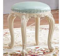 YHEIANJ Vintage Vanity Stool, Round Vanity Stool Chair, Stool for Vanity with Sturdy Wooden Legs, Padded Vanity Seat for Kitchen/Counter/Bar Area,Light Cyan Style A