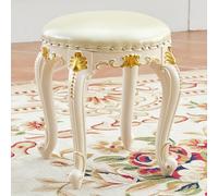 YHEIANJ Vintage Vanity Stool, Round Vanity Stool Chair, Stool for Vanity with Sturdy Wooden Legs, Padded Vanity Seat for Kitchen/Counter/Bar Area,Beige Style C