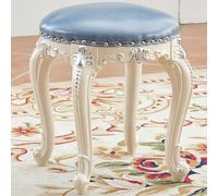 YHEIANJ Vintage Vanity Stool, Round Vanity Stool Chair, Stool for Vanity with Sturdy Wooden Legs, Padded Vanity Seat for Kitchen/Counter/Bar Area,Dark Blue Style D
