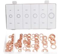 Yhenlovtt 110 Pcs Copper Flat Washers Gasket Kit Set for M6 M8 M10 for M16 - Reusable Sealing Rings for and Mechanical Repair, with Plastic Storage Box