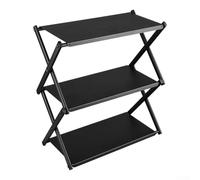 Yhenlovtt 3-Tier Foldable Storage Rack with Carbon Steel Frame for Outdoor Camping and Home Organization, Portable Multi-Layer Shelf Unit