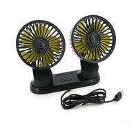 Yhenlovtt 360° Multi-Angle Rotatable Dual Head Car Cooling Fan with RGB Light, 12V/24V USB Charging Ports, Flexible 180° Vertical & 360° Rotation