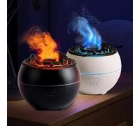 Yhenlovtt 360ml Flame-Style Essential Oil Diffuser and Cool Mist Humidifier with 7-Color LED Light, Auto Off Safety, ABS+PP Construction - Home Air Moisturizer(BLACK WITH CRACKS)